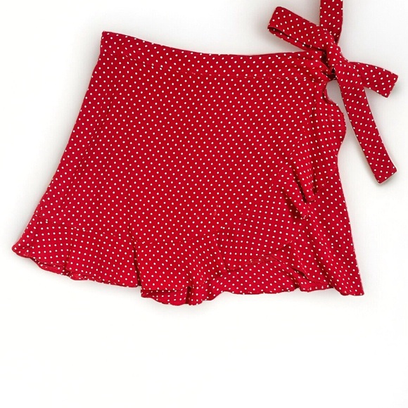 For Love And Lemons Pants - FOR LOVE AND LEMONS SPARKLER RED WHITE POLKADOT SIDE WRAP RUFFLE SKORT